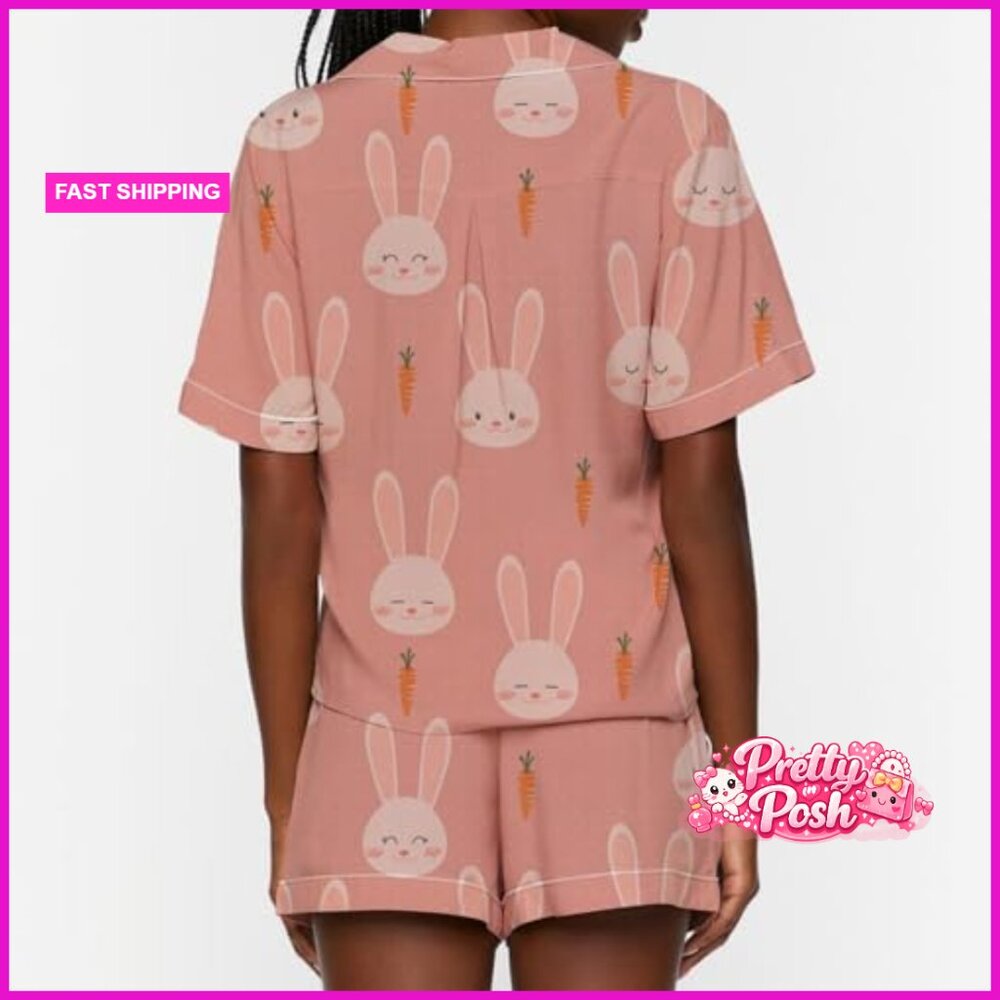 Polyester Blend Bunny Easter Pajama Set With Butt… - image 4
